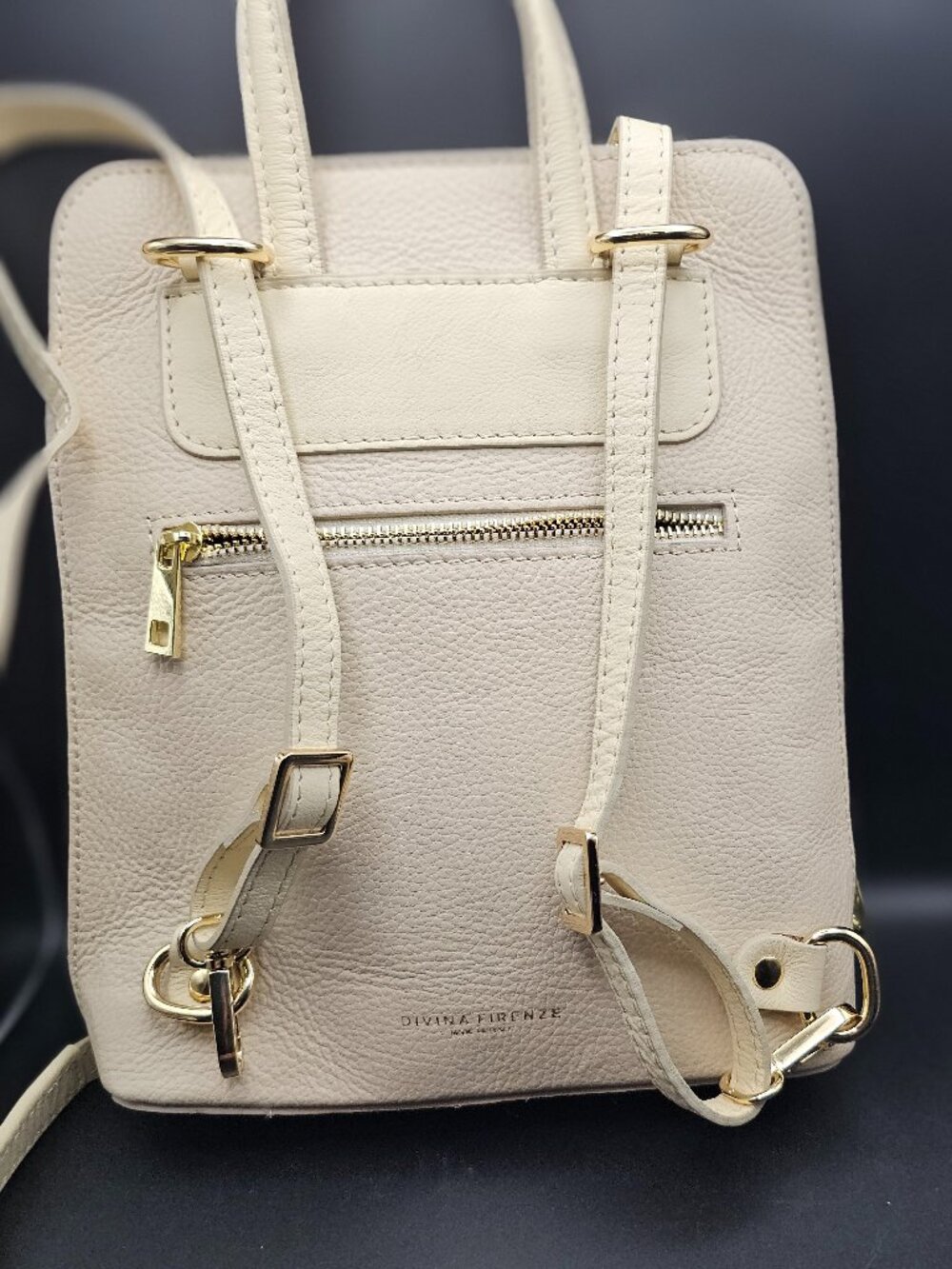 Divina Firenze Ivory Genuine Leather Convertible Handbag/Backpack, Made in Italy